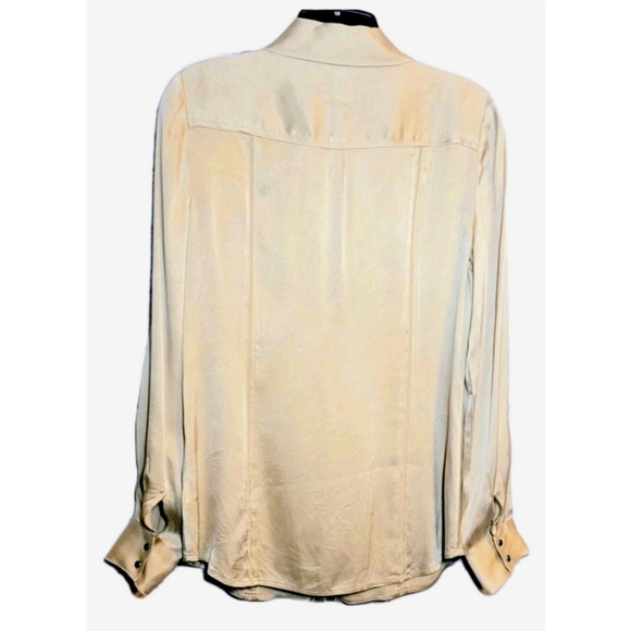 White House Black Market Silk Stretch Blouse Size 6 Champagne Snap Down Office - Picture 2 of 8